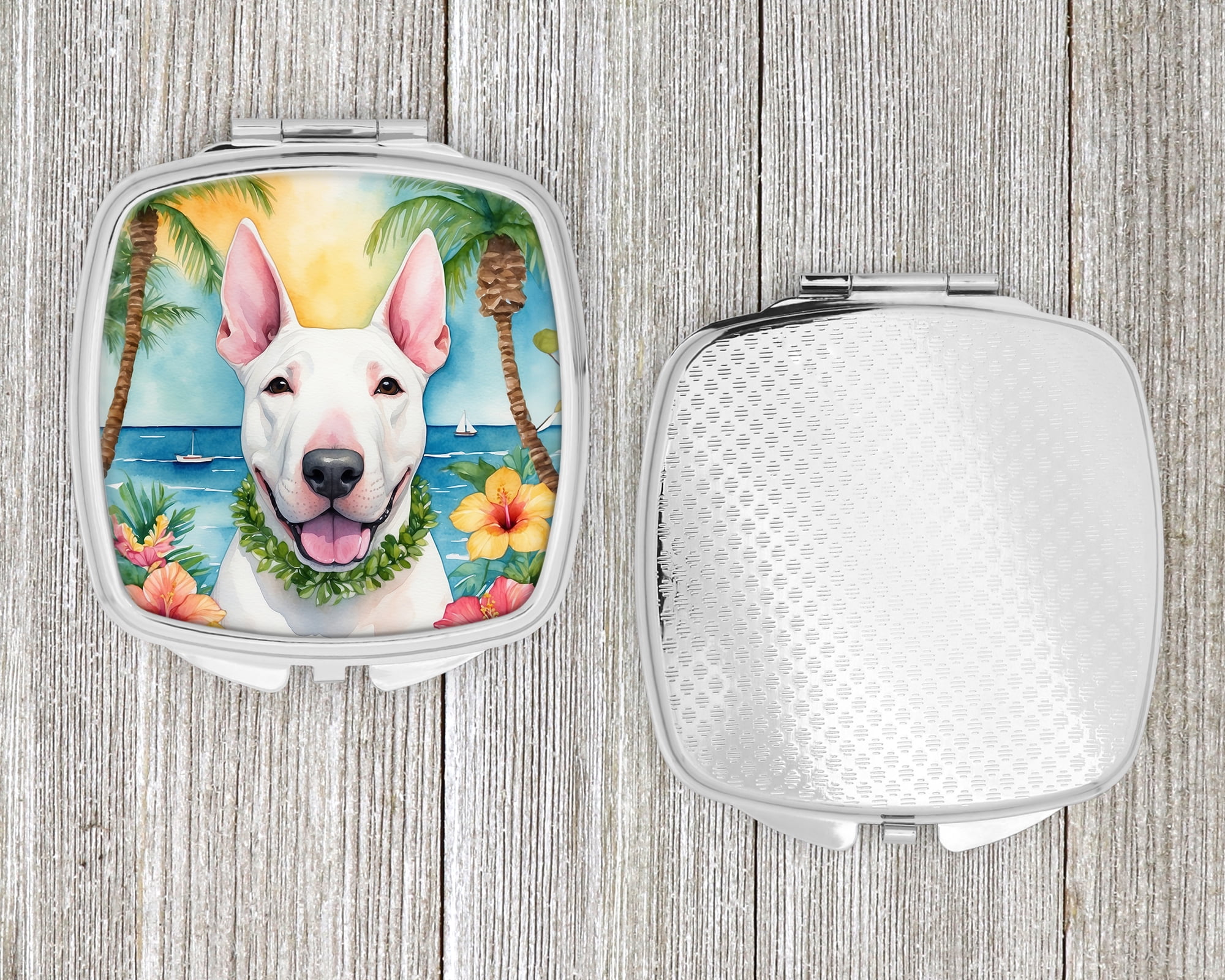 English Bull Terrier Luau Compact Mirror 2.75 in x 3 in