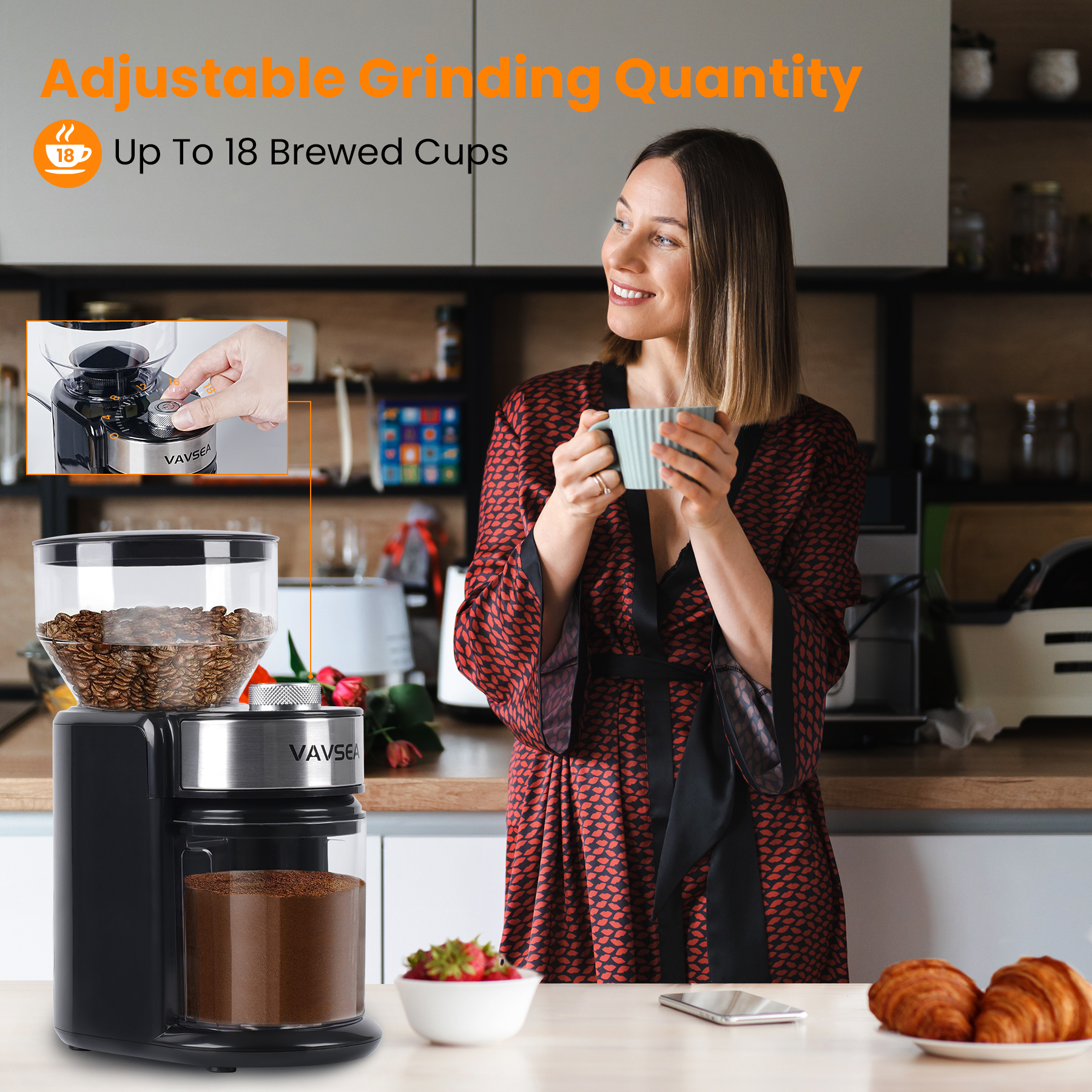 Vavsea Burr Coffee Grinder with 18 Grind Settings photo 3