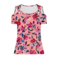 thumbnail image 5 of Lorytime Womens Graphic T Shirts Short Sleeve Shirt V Neck Trendy Tee Cutout Floral Loose Casual Outfit Hot Pink 2XL, 5 of 5