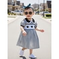 thumbnail image 2 of Toddler Baby Girls Summer Dress Graduation Cap Pattern Striped Print Doll Collar Short Sleeve Smocked Dress Cute Graduation Clothes, 2 of 9