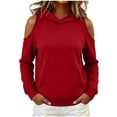 thumbnail image 3 of Lcziwo Cold Shoulder Sweatshirt for Women Cutout Long Sleeve Solid Pullover Tops Oversized Casual Trendy Fall Fashion Hoodie with Pockets Red,S, 3 of 7