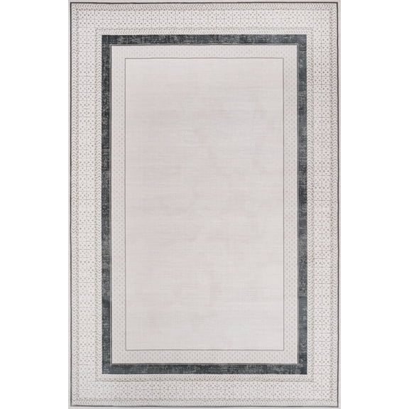 Grey Framed Area Rugs for Living Room Washable Rugs Boho Moroccan Area Rug Soft Neutral Geometric Bohemian Carpet Distressed Indoor Rug for Bedroom Dining Room Office Foldable Nonslip Rug