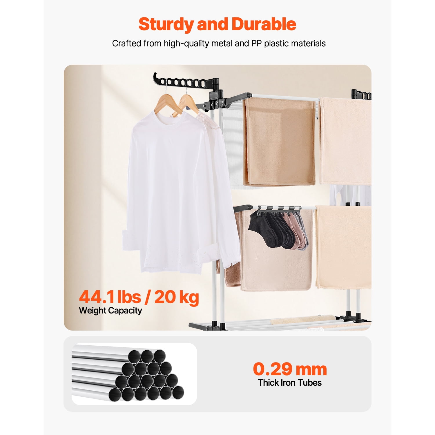 KFFKFF 4-Tier Clothes Drying Rack, Sturdy Laundry Drying Rack with Wheels and 24 Rods, Wings Foldable, Clothes Hanger for Indoor and Outdoor