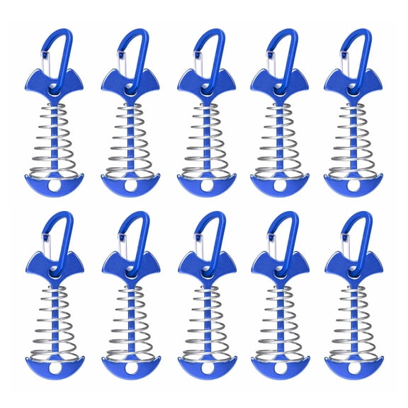 Fishbone Deck Anchor Pegs with Carabiners, Aluminium Deck Tent Stakes with Spring Buckle Aluminium Deck (10Pcs Blue)