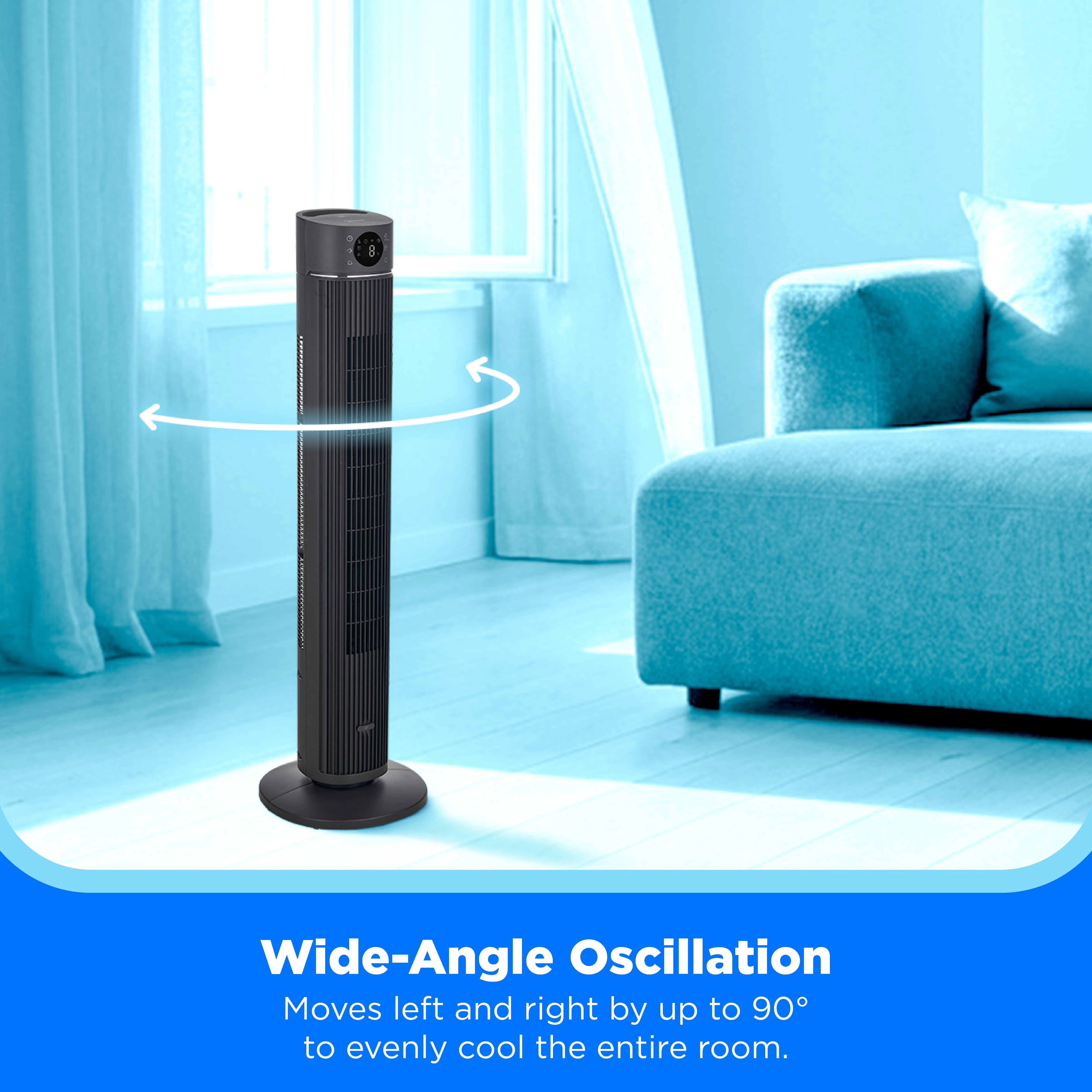 Midea 42-Inch Tower Fan Smart WiFi Enabled with 12 Speed Settings, Remote, Grey, MSFZ42W6WB