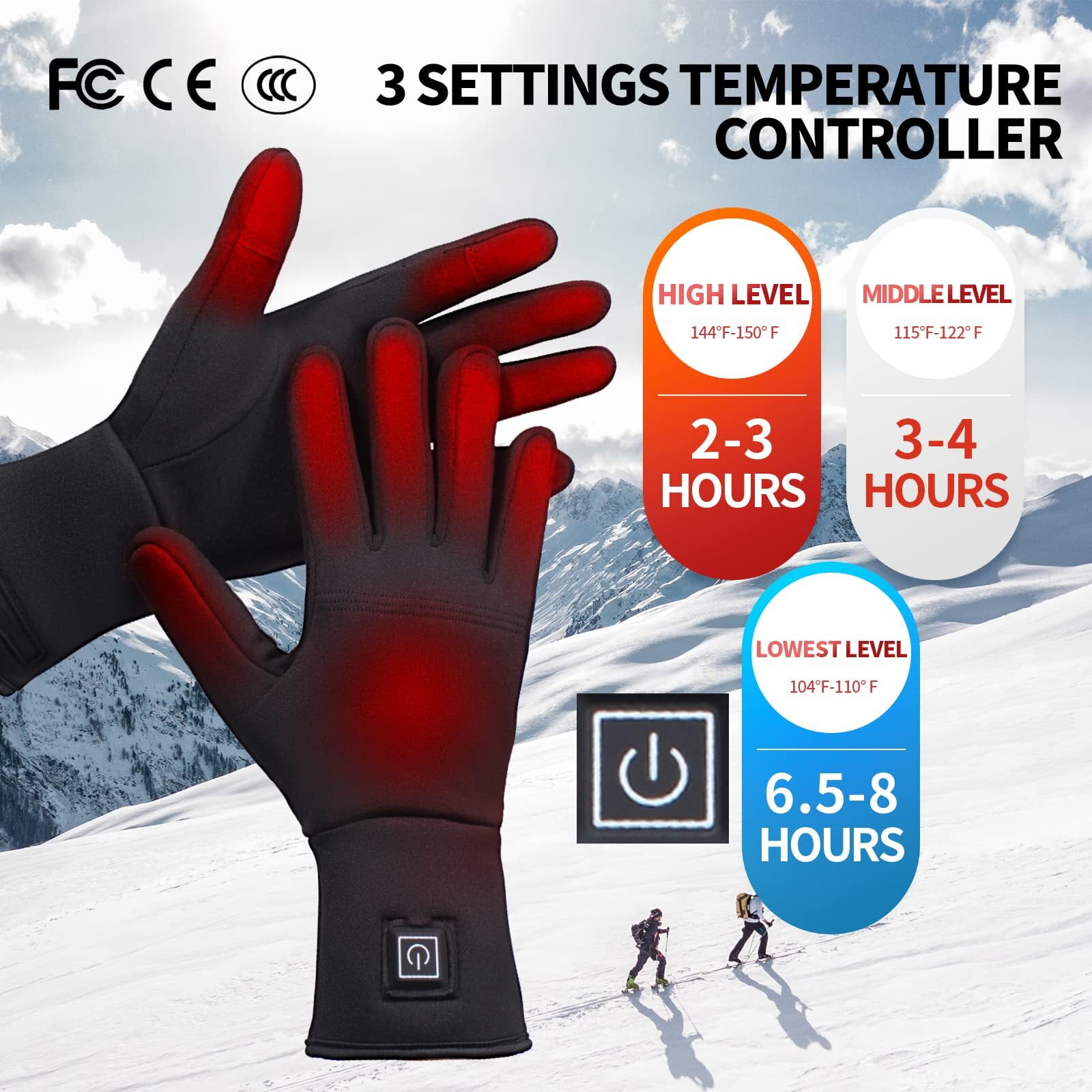 WARMSTOORE Heated Glove Liners for Men Women,  Ski Snowboarding Hiking Cycling Hand Warmers Black XL