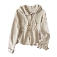 thumbnail image 4 of Ohufall Women's Striped Hooded Sun Shirt, Drawstring Hood Button Front Seersucker Long Sleeve Cover Up Jacket, 4 of 5