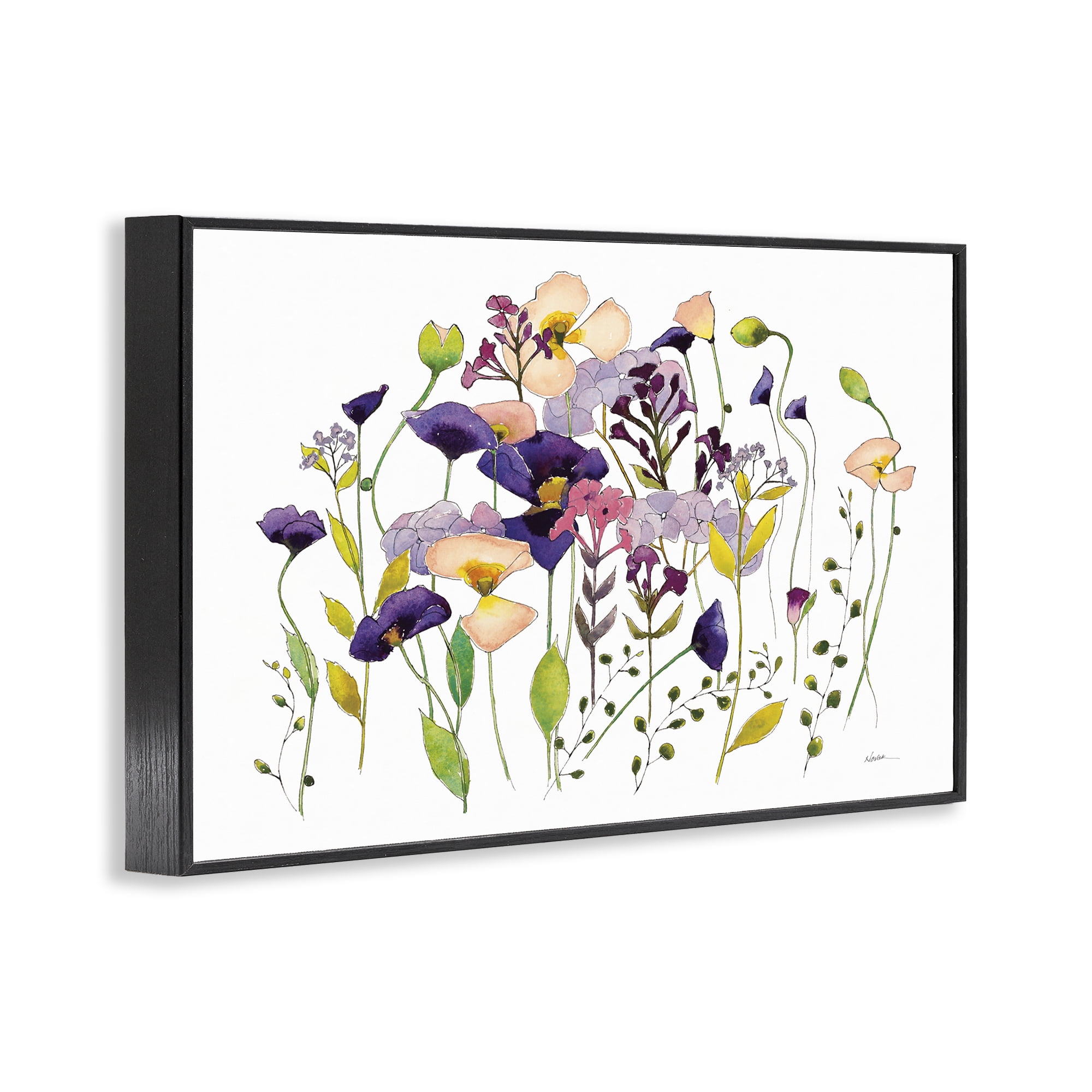 Stupell Industries Purple Poppy Sprigs Botanical & Floral Painting Black Framed Art Print Wall Art, 18 x 12