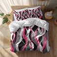 thumbnail image 2 of Pink Gray Stripes Twin Size Comforter Set, Abstract Art Modern Geometric Curve Bedding for All Seasons, 4 Pcs Bed Set, 1 Quiltcover (68"x86") ,1Sheet(67"x116"), 2Pillowcases (30"x20"), 2 of 12