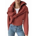 thumbnail image 2 of Womens Quarter Zip Pullover V Neck Collar Long Sleeve Ribbed Knit Loose Casual Winter Fall Sweater Copper Red L, 2 of 9