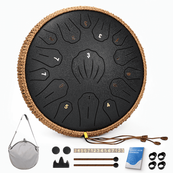 Lidguni 13" 15 Note Tongue Drum for Adults, Panda Drum C Major , Pan Drums, Black