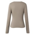 thumbnail image 4 of NINGMENG Womens Tops Solid Color Long Sleeve Slim Knit Asymmetrical Neckline Tops Pullover T Shirts Holiday Wear,Beige,M, 4 of 6