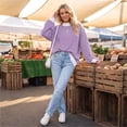 thumbnail image 4 of Women's Striped Sweatshirt Long Sleeve Crewneck Casual Oversized Pullover Relaxed Fit Fall Top, 4 of 7