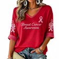thumbnail image 2 of DORKASM Breast Cancer Shirts for Women V Neck Gifts Tee 3/4 Sleeve Breast Cancer Awareness Comfy Hope Love Wings Shirt Pink Ribbon Trendy Shirts Red 3XL, 2 of 4