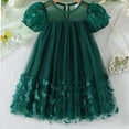 thumbnail image 4 of Fgnfyis Girls Summer Dress Puff Sleeves 3D Overlay Elegant Party Toddler Kids Mesh Dress for Girls Dark Green 7-8 Years, 4 of 8