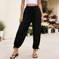 thumbnail image 4 of Favoffer Women's Yoga Jogger Pants Solid Color Elastic Waist Pocket Casual Sport Trousers Adjustable Cuff Bottom for Workout Running Outdoor, 4 of 8