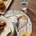 thumbnail image 3 of Farmhouse Elephants Round 13 Inch Placemats Set of 4, Spring Summer Sunflowers Wood Grain HeatResistant Non Slip Place Mats for Dining Table, Wipeable Braided Kitchen Table Mats for Housewarming, 3 of 9