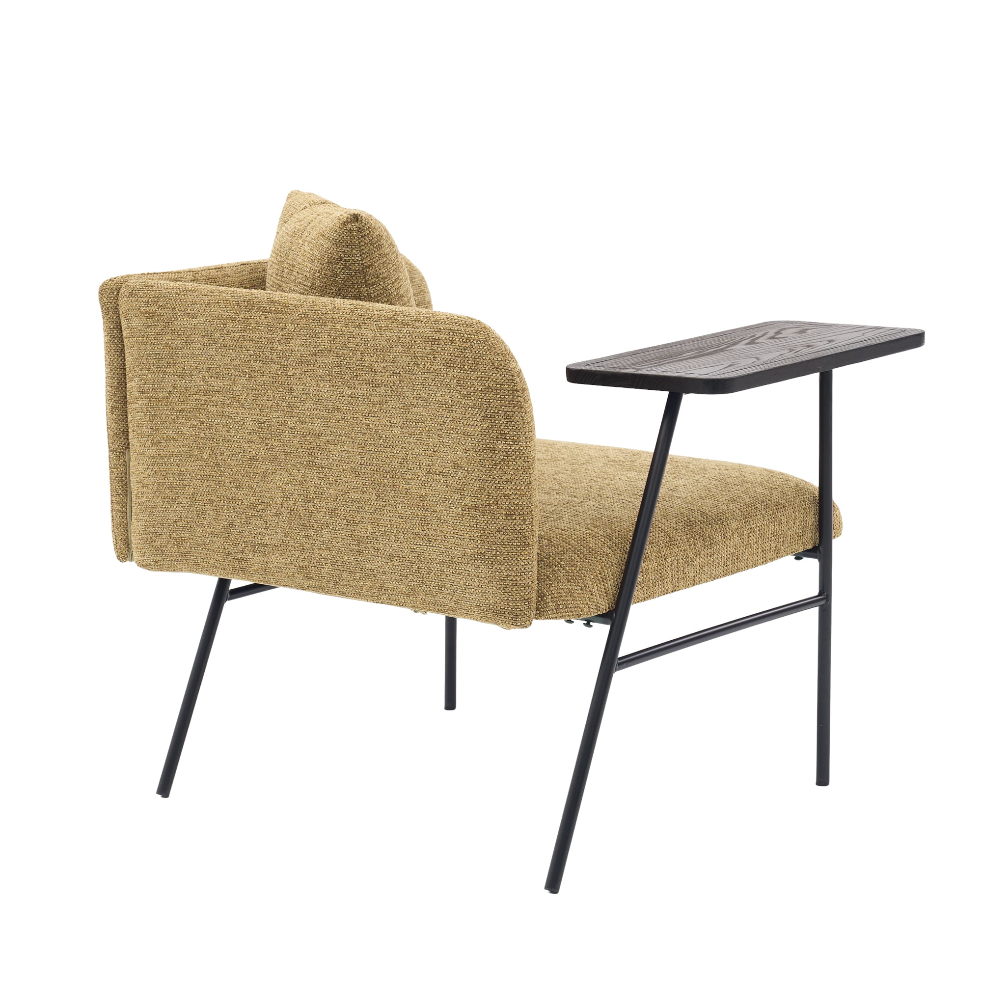 Living Room Lounge Chair with Pillow, Modern Upholstered Single Sofa Armchair with Storage Pockets and Side Table, Yellow Accent Seating for Home Office Bedroom