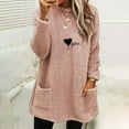 thumbnail image 2 of IROINNID Fall Shirts for Women Long Sleeve Tops Winter Warm Loose Fit Solid Plush Crewneck Long Pullover Thermal Fleece Tops with Pocket,Pink, 2 of 4