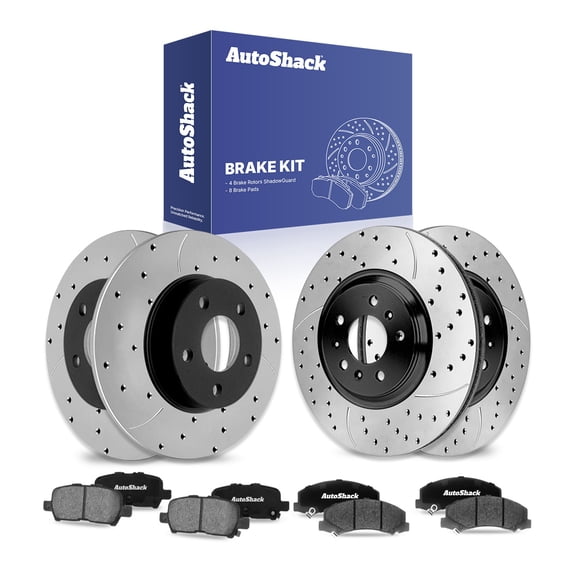 AutoShack Front & Rear Drilled & Slotted Brake Rotors Ceramic Brake Pads | Replacement for 2012-2013 Chevrolet Impala 2014-2016 Impala Limited 3.6L FWD | E-Coated | 12-PC Brake Kit | ShadowGuard