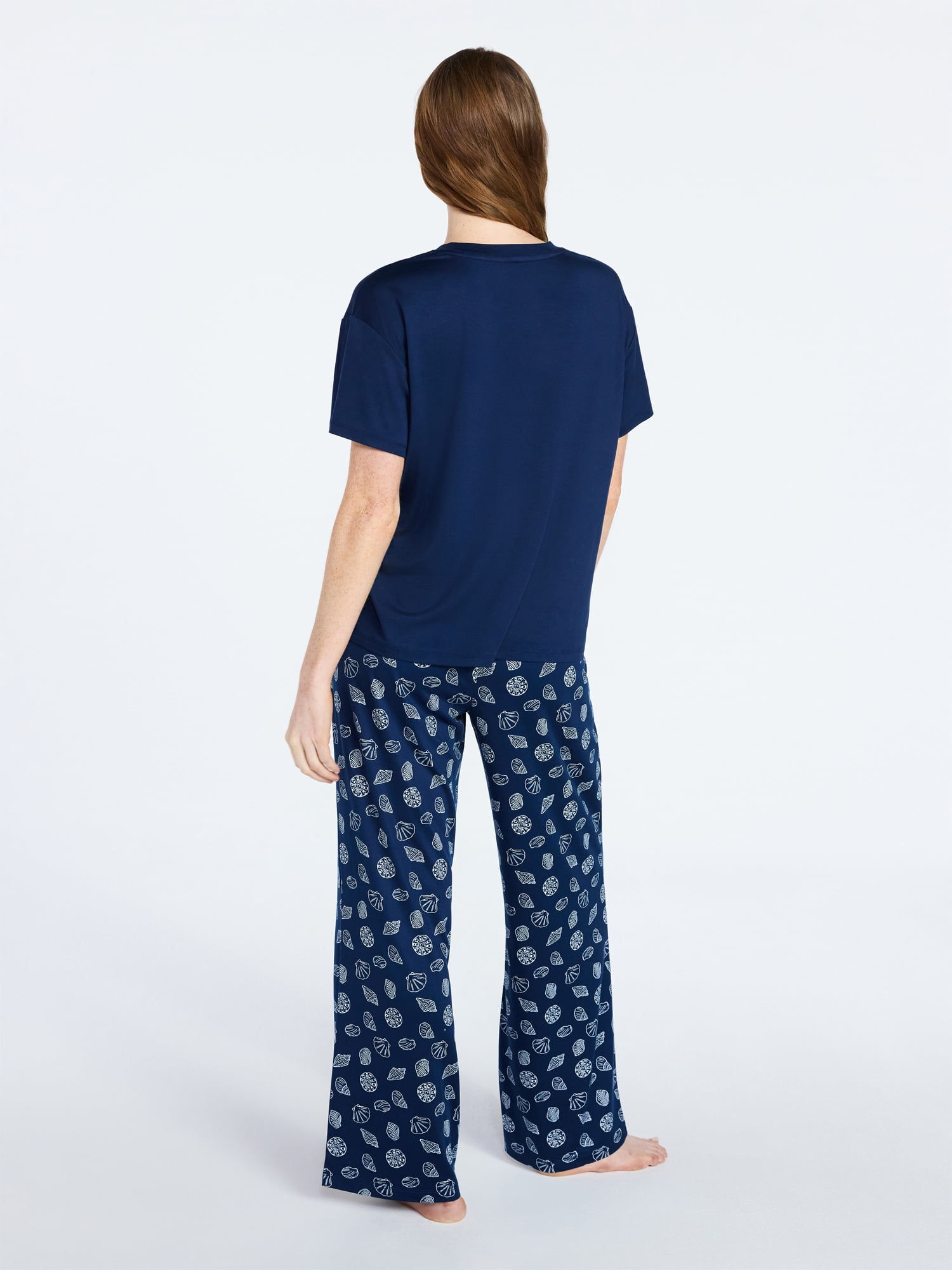 Joyspun Women's Dreamy Soft Collection Short Sleeve Sleep Top and Open Leg Pants Set, 2-Piece, Sizes XS-3X