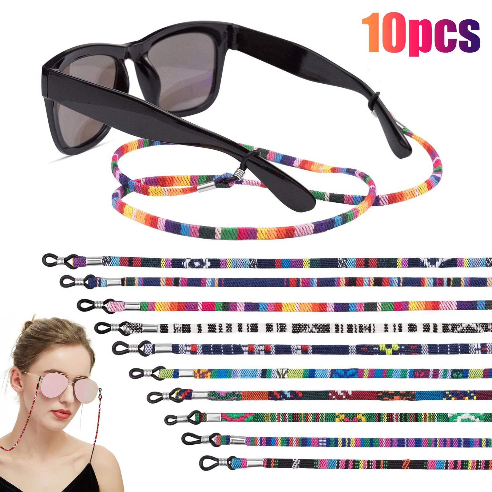 10-Pack Black Neck Strap Lanyards For Sunglasses, Eyeglasses, Reading Glasses - Unisex