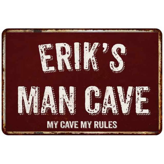 ERIK'S Man Cave Red Grunge Sign Metal 8x12 Decor 108120003056