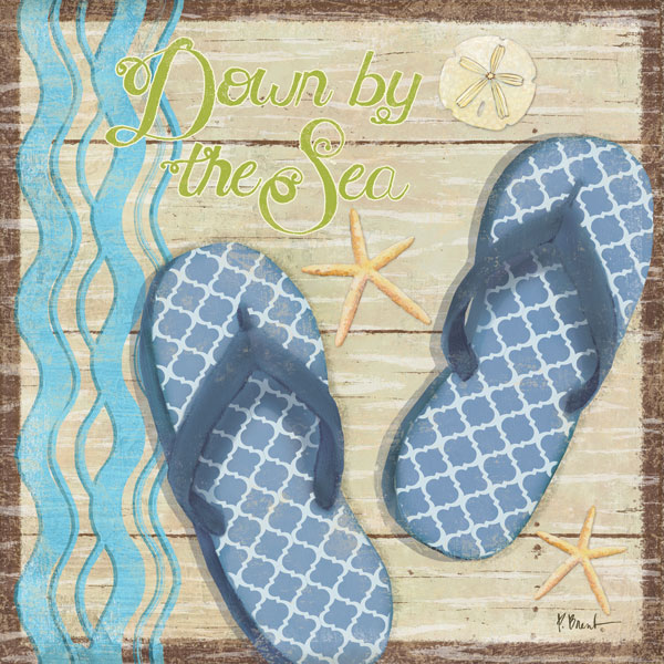 Gango Home Decor Colorful Coastal Flip Flop Wall Art; Four Blue