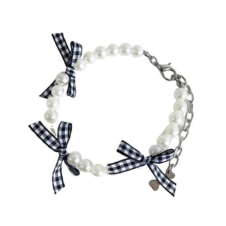 Aruwei Pet Faux Pearl Necklace Dog Bowknot Collar Non-Fading Adjustable Wedding Jewelry for Dogs and Cats