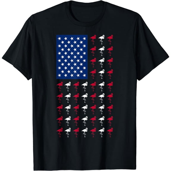 Flamingo 4th of July USA American Flag Patriotic Men Women T-Shirt