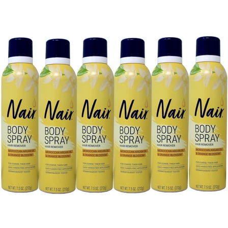 Nair Hair Remover Body Spray, Arm, Leg and Bikini Hair Removal Spray, 7.5 Oz Can Pack of 6