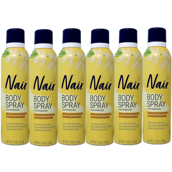 Nair Hair Remover Body Spray, Arm, Leg and Bikini Hair Removal Spray, 7.5 Oz Can Pack of 6
