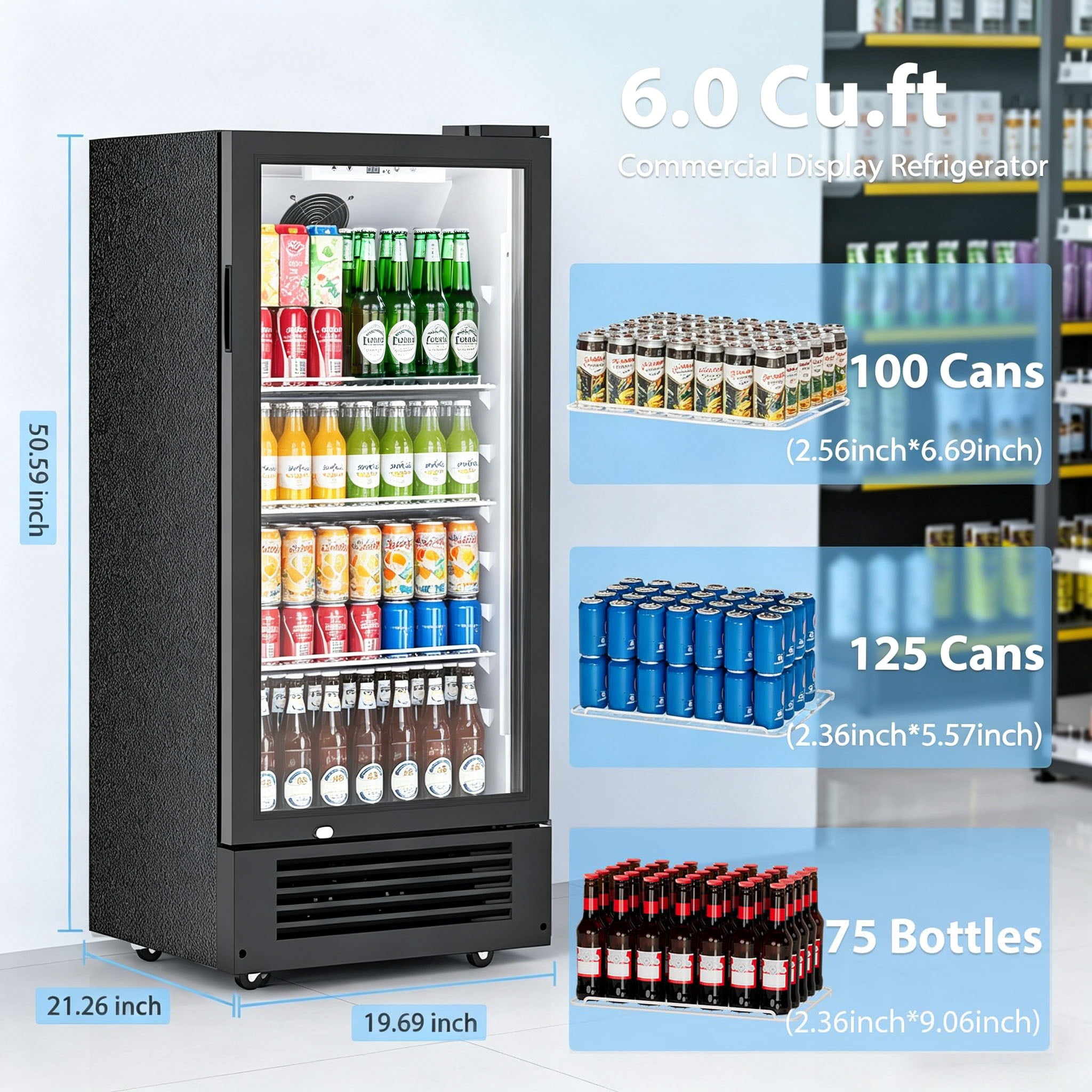 Auseo Commercial&Residential Display Refrigerator,Beverage Refrigerator with Double Tempered Glass Door, 34℉–50°F Drink Fridge for Home/Office/Bar/Restaurant