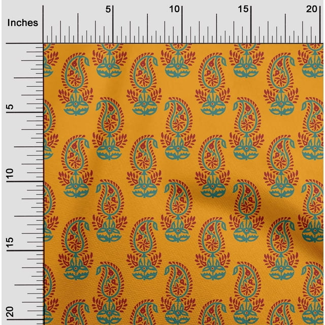 oneOone Polyester Lycra Mustard Yellow Fabric Paisley Block Sewing Material Print Fabric By The Yard 56 Inch Wide