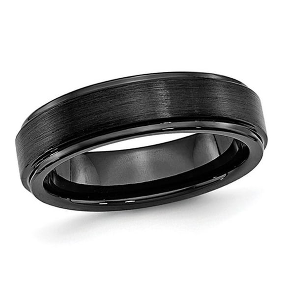 Mens Black Ceramic 6mm Ridged Edge Wedding Band Ring