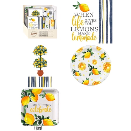 Party for 10 Gift Set, 85 Piece Paper Dining Set, Lemon Drop Collection