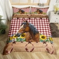 Sunflower Horse Duvet Cover Twin Size,Western Texas Stars Horseshoe
