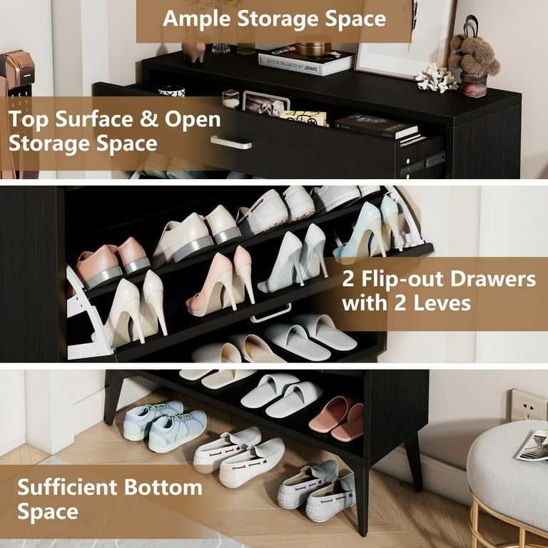 Shoe Cabinet with 2 Flip Drawers for Entryway, Modern Shoe Rack Shoe  Organiazer with Drawer, Shoe Storage Cabinet, White (31.49*9.44*43.30  inches) 