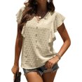 thumbnail image 1 of SAYOO Camisa suelta con botones en la parte delantera para mujer, blusas de trabajo de lunares suizos con cuello en V y mangas con volantes de verano SAYOO  Vida cotidiana, 1 of 7