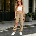 thumbnail image 2 of NOEGOEU Girls Cargo Pants Kids Convertible Waterproof Zip-Off Hiking Pants with Drawstring & Pockets (Khaki,13-14 Years), 2 of 5