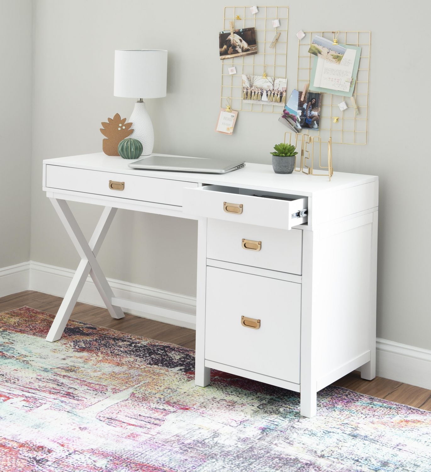 Posey Side Storage Desk, White