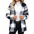 thumbnail image 2 of Women Winter Coat Button Front Plaid Pattern Double Pocket Drop Shoulder Flannel Coat Long Sleeve Jacket Outwear White L, 2 of 8