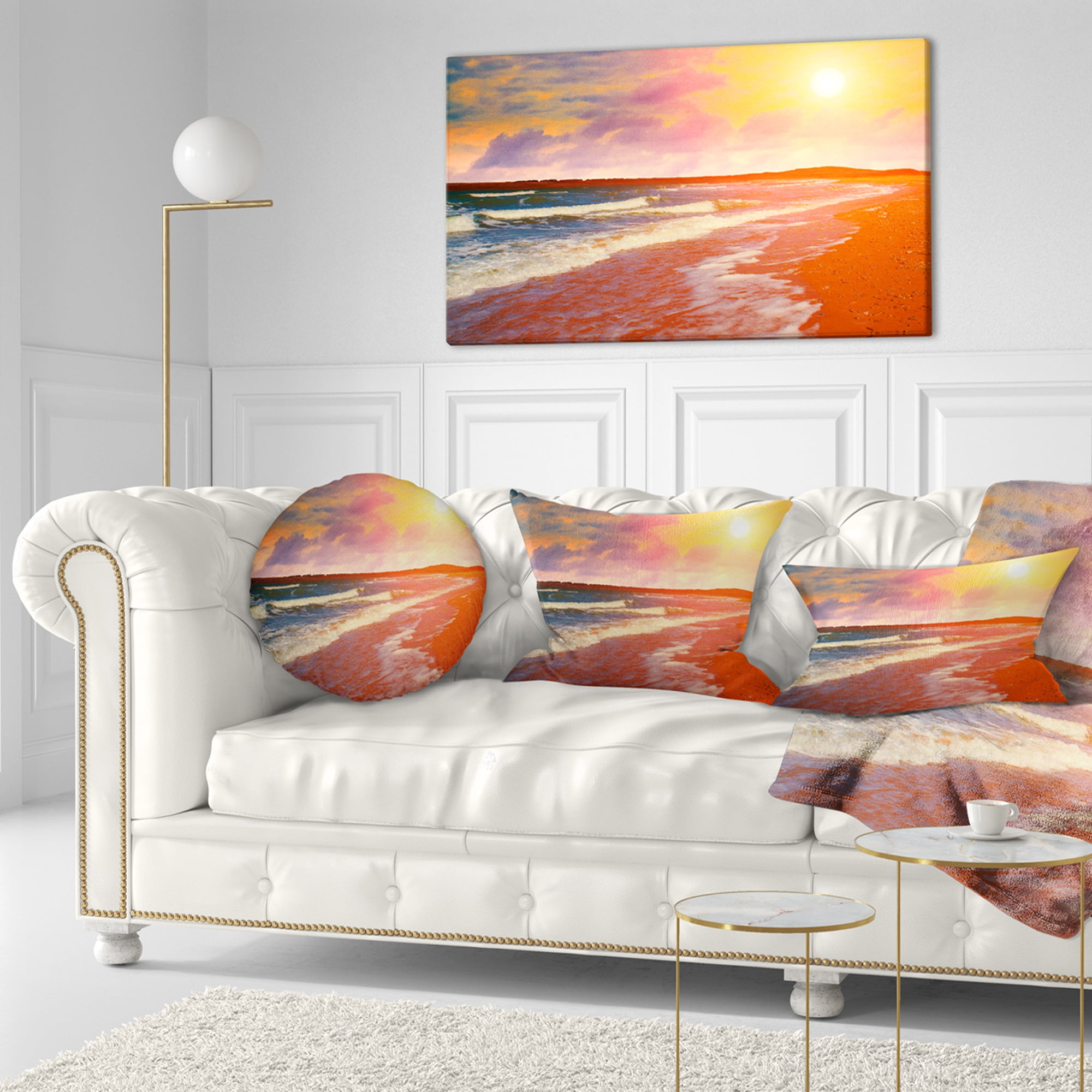Designart Desert Beach at Sunset - Modern Beach Throw Pillow - 12x20
