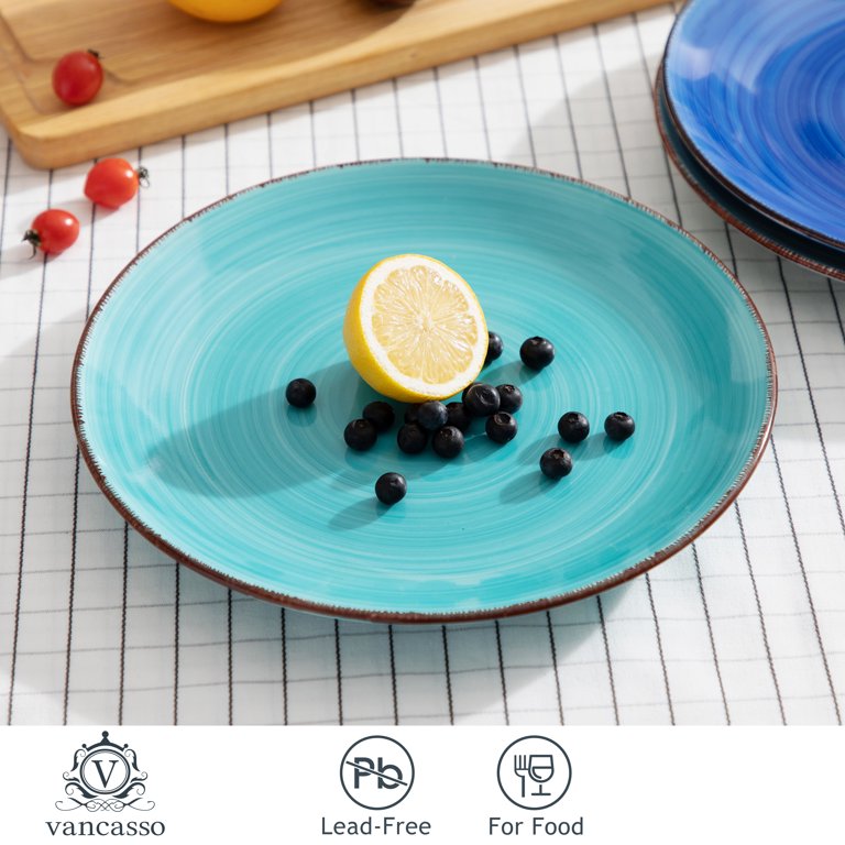 Vancasso BONITA Service 24 Pièces 6 Personnes – Vaisselle Céramique Colorée Peinte à La Main, Assiettes Plates, Creuses, à Dessert Et Bols Multicolores