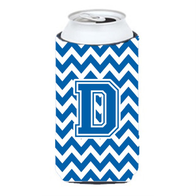 Letra D Chevron Azul Y Blanco Tall Boy Bebida Aislador Hugger Cj1056-Dtbc