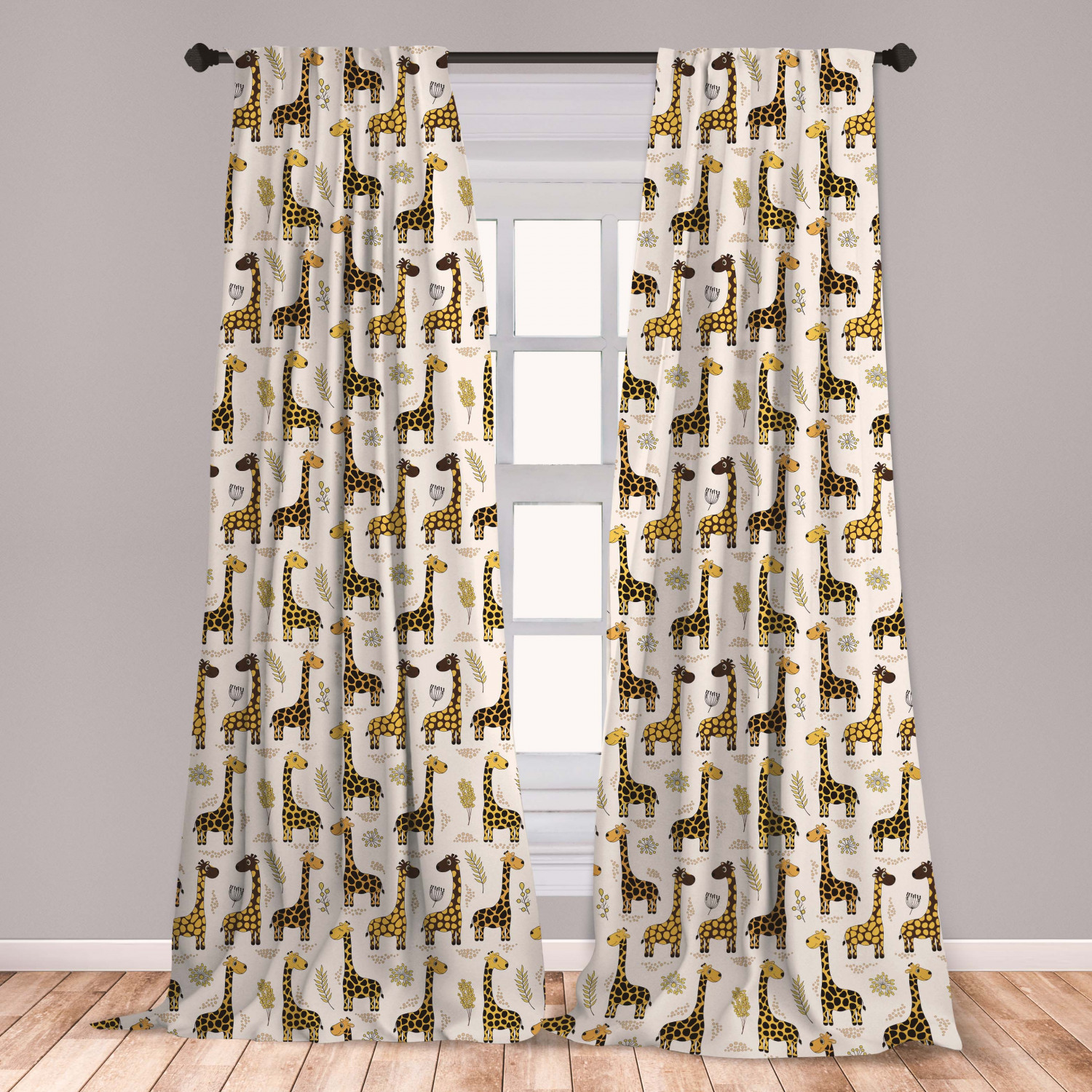 Giraffe Curtains 2 Panels Set, Exotic Jungle Mammals Pattern Cheerful