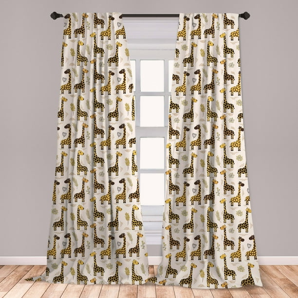 Giraffe Curtains 2 Panels Set, Exotic Jungle Mammals Pattern Cheerful