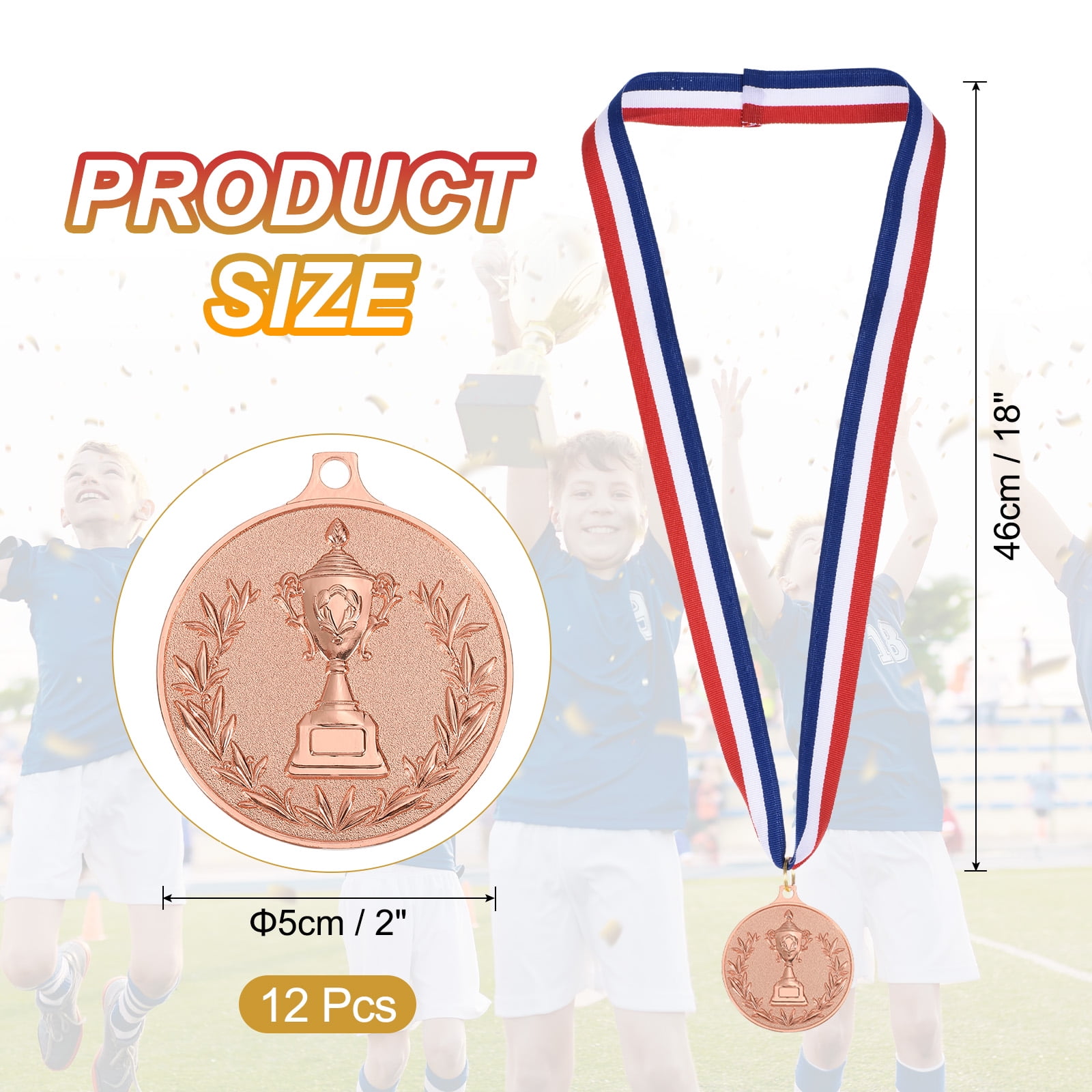 Uxcell Gold Award Medals, Winner Medals with Neck Ribbon Trophy Style for Team Sports Games Competitions Bronze