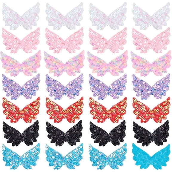 105 Pcs Glitter Angel Wings Patches for Crafts 7 Colors Sequin Mini Angel Wing Applique Patches for DIY Sewing Crafts Clothing Backpack Jeans Pants Shoes Accessary Decorative Props