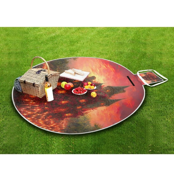 Picnic Blankets Teencool Beach Blanket Creatively Rose Covered House Pattern Outdoor Blanket for Travel